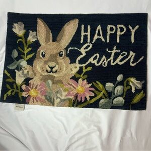 Pier 1 Imports Henry Bunny Floral Happy Easter Rug 24" x 36" Navy Blue Rare